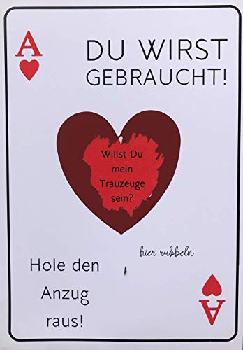 Trauzeuge Rubbelkarte HERZ As + Flaschenöffner PIK As -> HOLE DEN ANZUG RAUS -> Willst du mein Trauzeuge sein ? -> Hochzeit Jungesellenabschied Geschenk, (Trauzeuge Herz)