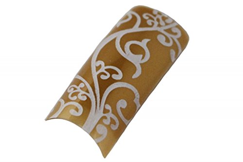 Effect Beauty 50pcs Gold & White Swirls Acrylic Pre-Designed Nail Tips - Tip Sizes 1-10