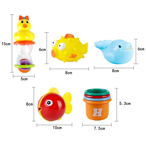 Badespielzeug Baby Set, Safe&Care Stapeln Tassen 8 Stücke Badewannenspielzeug, mit Netz Speicherungstasche Babyspielzeug Kleinkindspielzeug für Jungen und Mädchen - 2