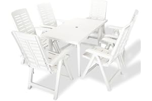 vidaXL Gartenmöbel Set 7-TLG. Gartengarnitur Sitzgruppe Gartenset Sitzgarnitur Esstisch Gartentisch Tisch Stühle Klappstühle Kunststoff Weiß