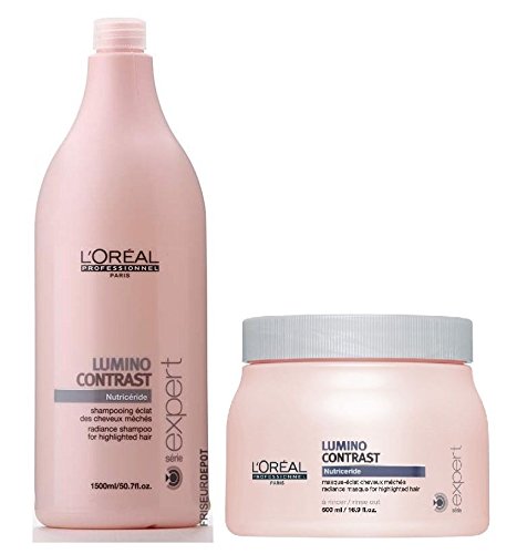 L'OREAL LUMINO CONTRAST SHAMPOO 1500ML AND MASQUE 500ML NEW SALON SIZE DUO
