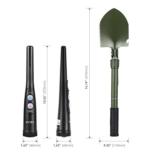 INTEY Handliche Handheld Pro Pointer Pinpointer Metalldetektor Wasserdicht IP65 mit einer klappbaren Schaufel und Tragetasche - 5