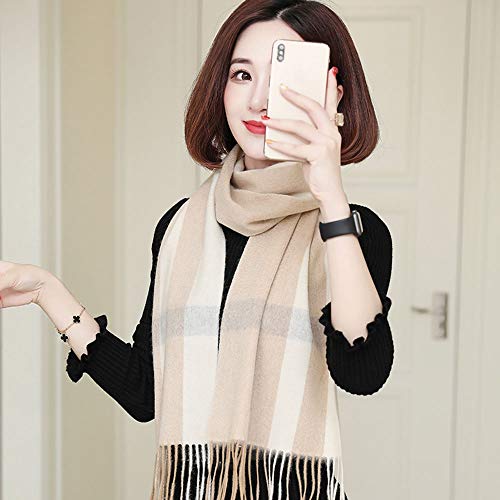HJKLMM Femmes, Printemps et écharpe Automne-Hiver, Châle À Double Usage, 100% Laine tricotée, Classique Tassel Plaid, Couverture, Chaud et Doux (Color : Camel)