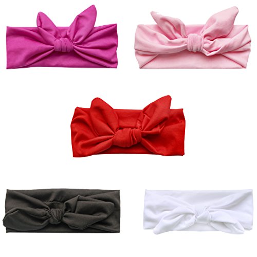iEFiEL 5 Stück Süßes Baby Mädchen Elastic Hasenohren Stirnbänder Haarbänder Kopftuch