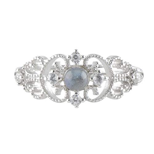 Rivertree Anillo de Plata de Ley 925 Estilo Victoriano con Piedra Lunar, tamaño Ajustable para Mujeres y niñas