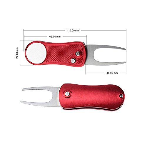 KOFULL Pitch Mark Repair Tool +2 Ball markers+1 Hat Clip Golf Pitch Mark Repairer Divot Repair Tool Switchblade Golf Green Repair Fork Portable and Folding Pitch