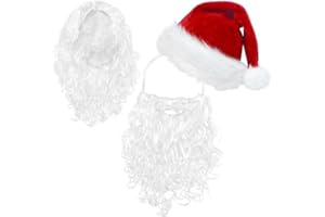 ROSAUI Santa Hat, Beard & Wig Set for Adults – Premium Santa Claus Fancy Dress Costume Accessories – Soft Elastic Strap Beard & Fluffy Wig for Christmas Parties