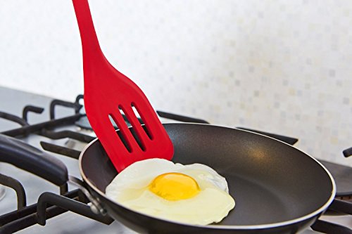 Pure Vie(TM) Küchen Schlitzwender Pfannenwender aus Silikon – 33cm lang – Rot - 5