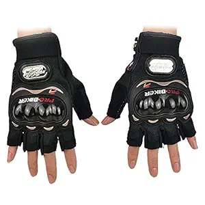 AutokraftZ Pro-Biker Cycling Motorcycle Protective Half Finger Gloves (Large, Red, Set of 2)