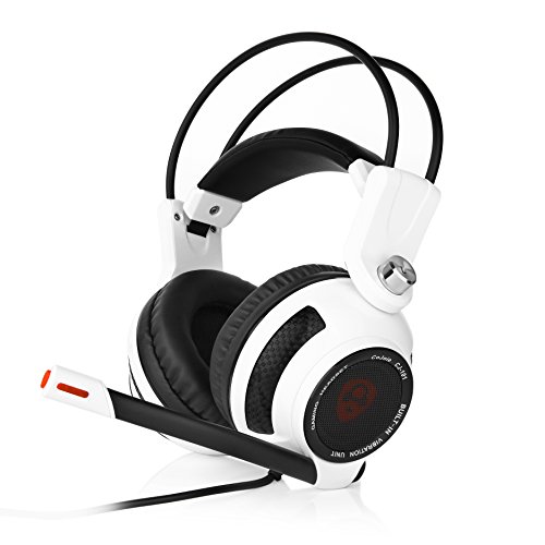 CoJoie Auricular del juego gaming estéreo USB con vibración Micro para PC PS4, Blanco