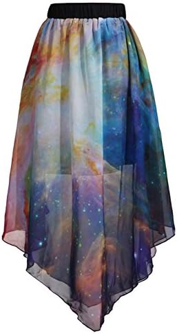 Women's Digital Print Cosmical Galaxy Starry Pleated Chiffon Midi Skirt #9
