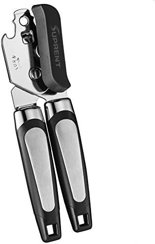 SUPRENTProfessional Stainless Steel Manual Can Opener with Bottle Cap Opener, Sharp Blade, Smooth Edge, Easy Turn Design