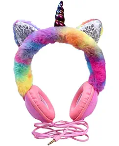 Toyshine Musical Unicorn Wired Headphones | 3.5mm Aux Audio Jack, Soft and Cozy Plush Over- Toy Gift Present for Girls Boys Teens