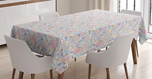 Diamonds Tablecloth by Ambesonne, Pastel Colored Cushion Baguette Square and Oval Shaped Design Star Filled Backdrop, Dining Room Kitchen Rectangular Table Cover, 60 W X 84 L Inches, Multicolor