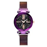 Luckhome Damen Uhr Analog Quarz Mode Sternenhimmel Edelstahl Mesh Gürtel Lässige Analoge Mit Armband Zu Sehen(Lila)
