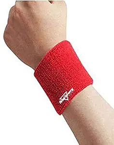 HeadTurners Sweat Band Wrist Band/Wrist Support for Gym, Cricket, Running and Sports Activities 3 inches- (1 pc, Red)