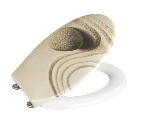 WENKO 19651100 WC-Sitz Sand and Stone – rostfreie Edelstahlbefestigung, Kunststoff – Duroplast, 38 x 45 cm, Mehrfarbig - 2