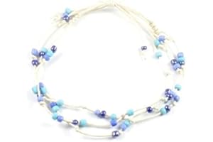 GOWER COAST CRAFTS Handmade 3 String Blue Bead Surf Anklet on Ivory Cord
