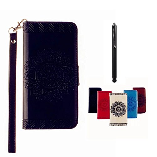 MUTOUREN Hülle für iPhone 6 plus iphone 6S plus 5.5 Zoll Schutzhülle [Kratzfeste, Scratch-Resistant] Bookstyle PU Lader HandyHülle Tasche Wallet Flip Case Lederhülle Brieftasche mit Standfunktion Kartenfächer Magnetic schließt Painted Muster- Henna Indische Sonne Mandala Schwarz + Metall Stylus Stift