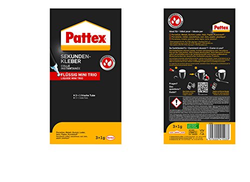 Pattex Sekundenkleber Flüssig Mini Trio / Lösungsmittelfreier Flüssigkleber / Schnell trocknend, wasserfest und transparent / 3 x 1g - 2