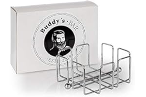 Buddy´s Bar - Servilletero, dispensador de servilletas para 50 servilletas de cóctel, soporte para servilletas, metal cromado, dispensador de servilletas de cóctel, con pesas, 14 x 14 cm, 6,5 cm de