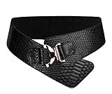 ❤Lieferumfang:1 * Gürtel; Damen Frauen PU Leder Gürtel Mode Strukturierte Einfarbig Breite elastische Gürtel Tailleband (schwarz)