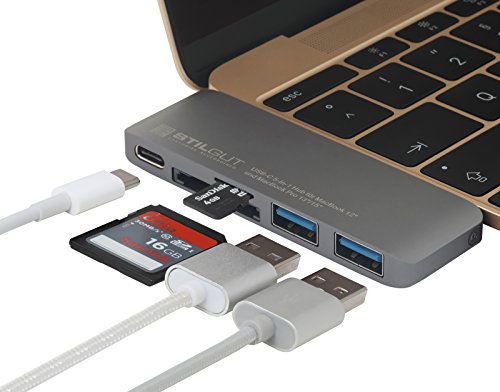 StilGut USB Typ C Hub mit Ladefunktion, Adapter – mit 2-Port USB 3.0, microSD und SD-Kartenleser für Apple MacBook mit USB-C-Anschluss, Space Grey - 2