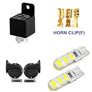 Luvik Universal Windtone Horn for Car,Scooty and bike with Relay with 10 pcs horn clips & 2 pcs silicon parking led bulb