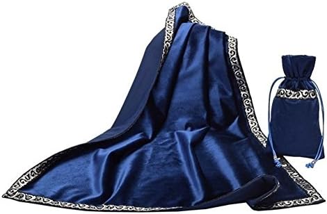 Gothic Altar Tarot Card Table Cloth with Tarot Pouch Divination Wicca Velvet Tapestry (Blue)