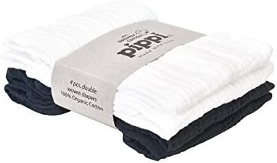Pippi Baby Swaddle Cloths, 4 Pack, White, Cotton, One Size, Diaper, 4455