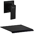 PHASAT Black Wall Mounted Bath Taps Brass Waterfall Basin Mixer Taps with 20cm Wide Spout Bath Filler Taps BB02E