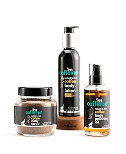 mCaffeine Coffee Body Toning & Polishing Kit | Nourishing; Tan Removal; Moisturization | Body Oil 100ml; Body Scrub 100g; Body Lotion 200ml | Paraben & Mineral Oil Free | Normal/Oily Skin Type