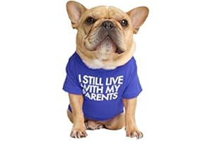 SHOPINESS Maglietta cane con la frase: Vivo ancora con i miei genitori (Blu, M)