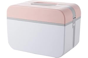 Jiakalamo Medicine Storage Box with Buckle Lock,Family Medicine Cabinet,Double Layer First Aid Box for Home Outdoor(Pink,size:23.5x13.5x15cm)