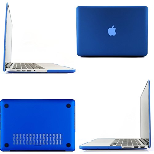 i-Buy Matte Gummierte Harte Schutzhülle Hülle für Apple Macbook Pro 13.3 Zoll mit Retina Display + Schutzfolie + Silikon Tastaturschutz + Anti-Staub-Stecker – dunkelblau - 3