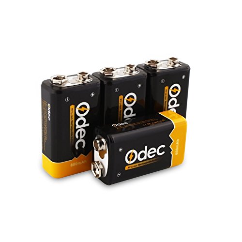 Odec Pilas Recargables Li-ion 9V 600mAh, Rendimiento más Alto de Batería, Paquete de 4