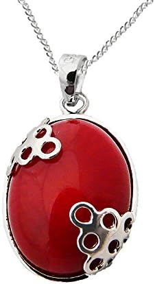 Coral Pendant925 Sterling Silver Coral Oval Bubble Pendant with a Sterling Silver Chain - May Birthstone - Gift Boxed for your true love