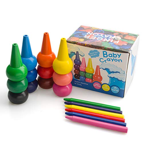 MERIT OCEAN Toddler Crayons,12 Colors 3D Palm-grip Crayons and 6 Regular Crayons Non-Toxic Washable Finger Paint Crayons Stackable Sticks Toys for Babies,Toddlers,Kids,Children,Boys and Girls
