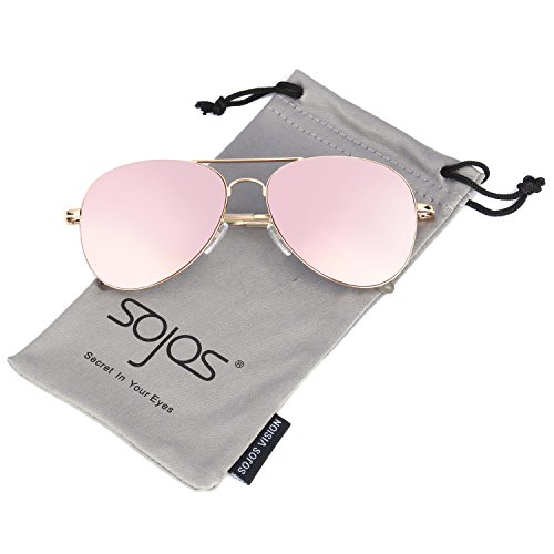 Preisvergleich Produktbild SojoS Mode Flieger Metallrahmen Verspiegelt Linse Unisex Piloten Sonnenbrille mit Frühlings Scharnieren SJ1030 mit Gold Rahmen / Rosa Linse