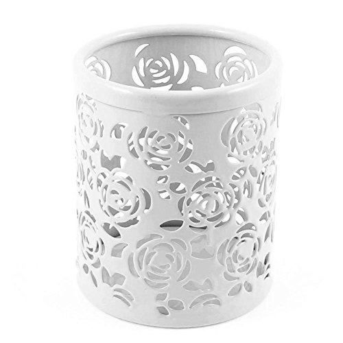 Ciaoed Hollow Blume Metall Schreibtisch Stift Halter Organizer Behälter Weiß