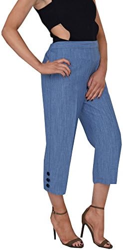 Ladies Capri 3/4 Length Trouser Linen Pants Plus Size (Denim, 20)
