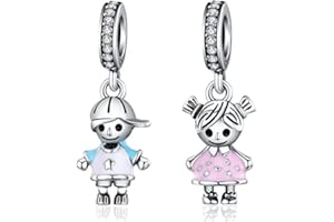 Mar's Designs - Pareja de Charms originales Plata. Niño y niña Regalos para tu madre. Hijo e hija. Regalo cumpleaños mujer. Colgantes mujer plata para pulseras y collares