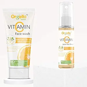 Orgello Herbal skin care combo CTM products kit - Vitamin C Face Wash (1 X 100 ml) + Vitamin C Toner (1 X 100 ml) - SLS Parabens Free