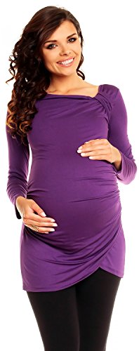 Zeta Ville - Women's Maternity Stretch Tunic Top with Pleats Long Sleeves - 941c (Purple, 14)