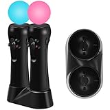 LIDIWEE Dual Charger Dock for Playstation Move Controller, USB Charging Station Compatible to PS3 / PS4 VR Motion Controller - Black