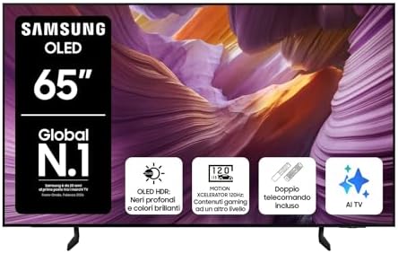 Samsung OLED 4K Vision AI Smart TV 65'' QE65S85FAEXZT, NQ4 AI Gen2 Processor, 4K AI Upscaling, Glare Free, Dolby Atmos & OTS Lite, Contour Design,PACCHETTO INTRATTENIMENTO, 2025