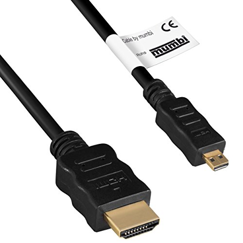 mumbi Micro HDMI Kabel 1080p - vergoldete Kontakte - HDMI Mikro Type D High Speed Kabel HDMI 1.4 / Verbindungskabel 2 Meter