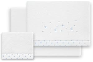 variouss Interbaby - Juego de Sabana Coralina, Tríptico Coralina para Bebé (Blanco/Azul, Minicuna 50x80 cm)