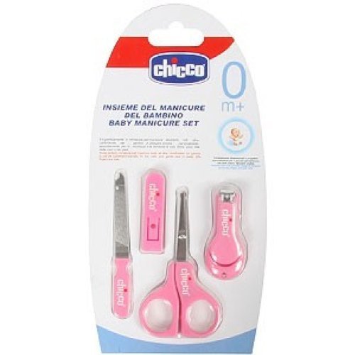 Chicco baby manicure set nail clippers scissors file boy girl unisex Colours Pink White Blue (Pink)