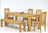  Sitzgruppe Garnitur mit Esstisch 140x90cm + 4 Stühle Klassic + 1 Bank 140x38cm Pinie Massivholz, geölt und gewachst, Farbton Honig